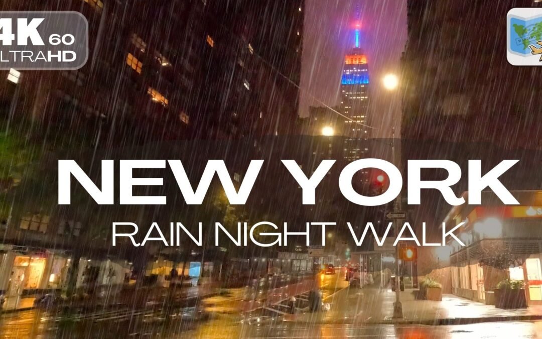 NYC Rain night walk with relaxing ambient sounds